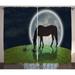 Farm Animal Curtains 2 Panels Set Cartoon Horse on Hill at Night with Moon Window Drapes for Living Room Bedroom 108 W X 96 L Dark Night Blue Olive Green Chocolate Blue Grey by Ambesonne