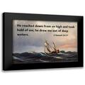 ArtsyQuotes 24x18 Black Modern Framed Museum Art Print Titled - Bible Verse Quote 2 Samuel 22:17 Anton Melbye - A Ship in High Seas at Sunset