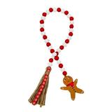 Christmas Wooden Bead Tassels Ornaments with Gingerbread Man Natural Beads Garland for Christmas Hanging Decoration Christmas Tree Decorations