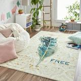 Mohawk Home Prismatic Free Feather Teal Contemporary Nature Precision Printed Area Rug 8 x10 Cream & Teal