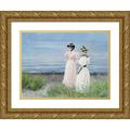 Paul Fischer 24x19 Gold Ornate Framed and Double Matted Museum Art Print Titled - At the Beach in Hellerup. Ms. Elisabeth Fischer and Miss. Anna Pauline Bruun One Summer Day at the Beach in