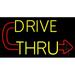 Red Drive Thru With Curved Arrow LED Neon Sign 13 x 24 - inches Clear Edge Cut Acrylic Backing with Dimmer - Bright and Premium built indoor LED Neon Sign for restaurant window and interior decor.