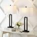 Sabrina 28.5 Vintage Industrial Iron LED Table Lamp with Pull-Chain and USB Charging Port Black (Set of 2)