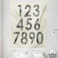 Number Tapestry Grunge Mathematical in Murky Dotwork Tattoo Tones Digital Computer Art Fabric Wall Hanging Decor for Bedroom Living Room Dorm 5 Sizes Off White Black by Ambesonne