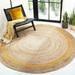 Handwoven Jute Area Rug Natural Beige Color Yellow Line Hand Braided Round Rugs for Bedroom Kitchen Living Room Farmhouse Rugs for Living-3x3 Square Feet (36x36 Inch)