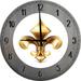 Wood Wall Clock 18 Inch Round Fleur de Lis Bronze Gold Wall Decor Kitchen Wall Art Round Small Battery Operated Gray