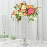 Efavormart 2 Pack | Silver 28â€� Tall Crystal Beaded Trumpet Vase Set Table Centerpiece