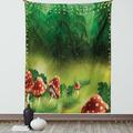 Mushroom Tapestry Fly Agarics Magical Wonderland Lawn Meadow Scenery Greenwood Wall Hanging for Bedroom Living Room Dorm Decor 60W X 80L Inches Orange Fern Green Apple Green by Ambesonne