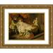 Nicolas Lancret 18x15 Gold Ornate Wood Frame and Double Matted Museum Art Print Titled - The Little Dog that Shakes Money and Stones (The Little Dog Shaking Money and Gems) (C. 1737 - 1738)