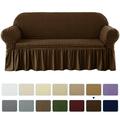 Subrtex 1-Piece Seersucker Sofa Slipcover Skirt Stretch Couch Cover (Loveseat Chocolate)