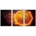 wall26 - 3 Piece Framed Canvas Wall Art - Basketball Ball on Fire. 2D Graphics. Computer Design. - Modern Home Art Stretched and Framed Ready to Hang - 16 x24 x3 WHITE