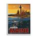 Stupell Industries Explore Maine Distant Ocean Lighthouse Beacon Travel Graphic Art White Framed Art Print Wall Art Design by David Owens Illustration