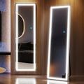 LVSOMT 63 x20 Full-Length Floor Mirror with LED Lights Free Standing Tall Mirror Wall Mounted Hanging Mirror Vanity Makeup Lighted Mirror Full-Size Body Mirror Dressing Mirror White