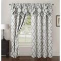 Elegant Comfort Quatrefoil Jaquard Look Curtains with Pleated Attached Valance with Rod Pocket for Kitchen Bedroom and Living Room (54 X 84-inches Long Set of 2) Silver