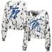 Women's Majestic Threads Jonathan Taylor White Indianapolis Colts Off-Shoulder Tie-Dye Name & Number Cropped Long Sleeve V-Neck T-Shirt