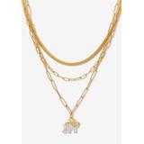 Women's Yellow Gold Ion-Plated Stainless Steel 3-Strand Layered Necklace Set With Elephant Pendant by PalmBeach Jewelry in Crystal