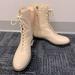 J. Crew Shoes | J Crew Gwen Lug Sole Cream Lace Up Leather Boots | Color: Cream | Size: 6.5