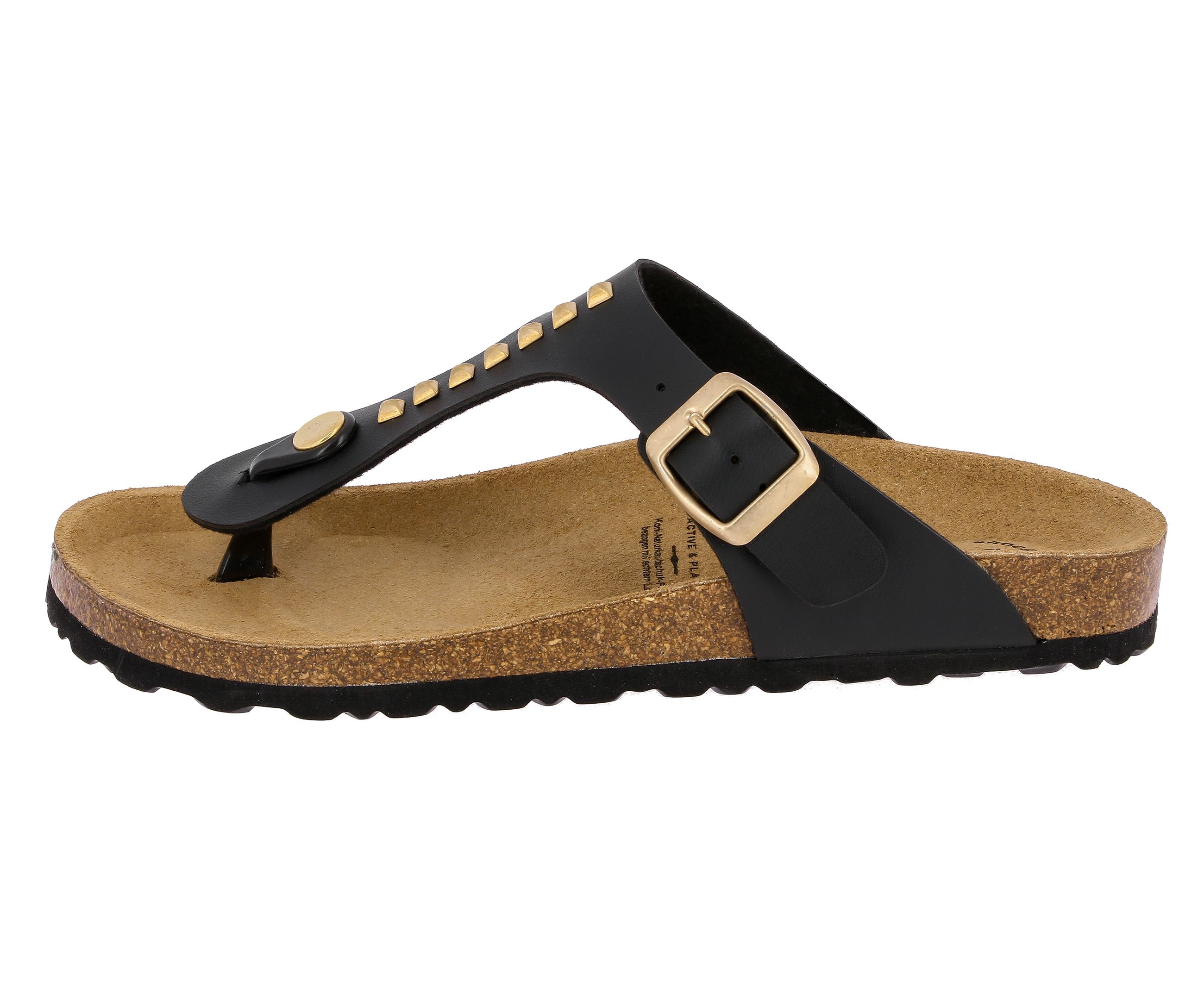 Pantolette LICO "Zehenstegpantolette Bioline Goldstar", Damen, Gr. 39, schwarz, Synthetik, Schuhe Damenschuh Zehentrenner Sommerschuh