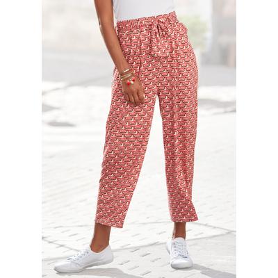 Culotte VIVANCE, Damen, Gr. 34, N-Gr, rot (beige, rot bedruckt), Jersey, Obermaterial: 95% Viskose, 5% Elasthan, bedruckt, modisch, figurumspielend 7/8-Länge, Hosen, mit Retroprint, leichte Jerseyhose, Sommerhose, Topseller Image