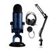 Blue Microphones Yeti USB Microphone (Midnight Blue) with Boom Arm Headphones and Pop Filter