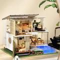 Miniature DIY Mini Dollhouse Dustproof Case Apartment 3D Puzzles Creative Crafts Modern Wooden Tiny House Toy for Kids Adults Home Decor