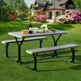 Costway Picnic Table Bench Set Outdoor Backyard Patio Garden Party Dining All Weather Grey