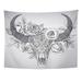 ZEALGNED Cow Bull Skull in Tattoo Tribal Flowers Roses and Leaves Wall Art Hanging Tapestry Home Decor for Living Room Bedroom Dorm 60x80 inch