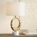 Possini Euro Design Elliptical Modern Table Lamp 27 1/2 Tall Sculptural Gold Metal Dimpled Off White Fabric Drum Shade Bedroom Living Room Bedside