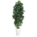 Nearly Natural 5 Bamboo Palm Artificial Plant in White Planter Green