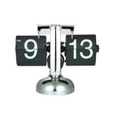 Aibecy Small Scale Table Clock Retro Flip Over Clock Stainless Steel Flip Internal Gear Operated Clock Black/White