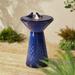 Glitzhome 27.5 Fountain with Pump and LED Light Embossed Pedestal Ceramic Bird Bath Cobalt Blue