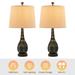 Bestco Classic Bedroom Table Lamp Set of 2 with USB Ports Black Bases and Beige Shades