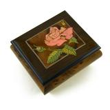 Magnificent Single Pink Rose Musical Box From Sorrento Italy - I Love You Truly