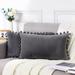 Home Decorative Velvet Throw Pillow Covers with Pom Pom Solid Home Decor Cushion Case for Couch Bed Sofa Grey 12x20 Inch Pack of 2