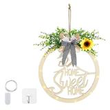 Home Sweet Home Wreath 12 Inch Wooden Sweet Home Sign with LED Light Rustic Welcome Sign Vintage Sunflower Wreath Sign Wood Front Door Hanging Decor for Home Housewarming Decoration