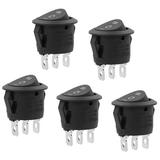5 PCS 3 Car Round Rocker Switches 23mm Single Pole Toggle Switch Double Throw Push Buttons (Black)