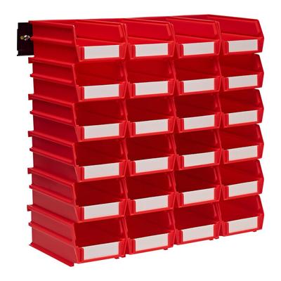 Triton Products LocBin Wall Storage System with (24) 7 3/8" Red Bins and (2) Rails 3-220RWS