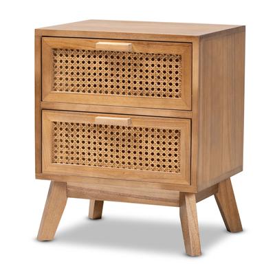 Baden Mid-Century Modern Walnut Brown Finished Wood 2-Drawer Nightstand With Rattan by Baxton Studio in Natural Brown Walnut