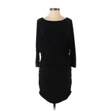 White House Black Market Casual Dress - Popover Boatneck 3/4 Sleeve: Black Solid Dresses - Women's Size Small