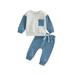 LWXQWDS Toddler Baby Boy Fall Winter Outfits Patchwork Long Sleeve Sweatshirt Tops Drawstring Elastic Pants Clothes Blue 2-3 Years