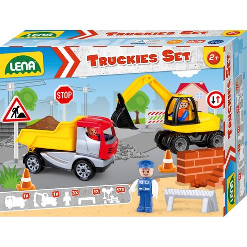"Spielzeug-Kipper LENA ""Truckies Set Baustelle"" Spielzeugfahrzeuge bunt (gelb, bunt) Kinder Altersempfehlung inkluisve Spielzeug-Bagger und Spielfigur; Made in Europe"