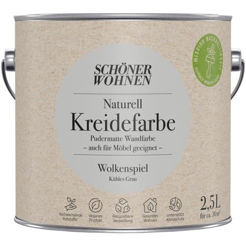 „SCHÖNER WOHNEN-FARBE Wand- und Deckenfarbe „“Naturell Kreidefarbe““ Farben 2,5 Liter, pudermatt, auch für Möbel geeignet, German Brand Award 2023 Gr. 2,5 l 2500 ml, grau (wolkenspiel) Wandfarbe bunt“