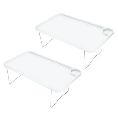 2pcs Breakfast Tray Table with Folding Legs Serving Platter Laptop Desk, White