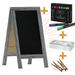 Flash Furniture Canterbury 40 x 20 Graywashed Wooden Indoor/Outdoor A-Frame Magnetic Chalkboard Sign Set with 8 Chalk Markers 10 Stencils 2 Magnets and Eraser