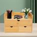 YIYIBYUS Office Desk Organizer Bamboo 3 Drawer Tabletop Storage Organization Box Home Storage