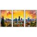 wall26 - 3 Piece Framed Canvas Wall Art - Portland Oregon Downtown City During Sunset in The Fall Season Abtract Painting - Modern Home Art Stretched and Framed Ready to Hang - 24 x36 x3 WH