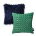 Phantoscope Designer s Choice Decorative Throw Pillow Set Fluffy Faux Fur & Quilted Velvet Bundle for Sofa Couch Bedroom 18 x 18 Navy Fur and Green Velvet 2 Pack