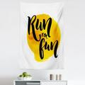 Inspirational Tapestry Run for Fun Calligraphy Yellow Brushstrokes Backdrop Lifestyle Image Fabric Wall Hanging Decor for Bedroom Living Room Dorm 5 Sizes Black White Yellow by Ambesonne