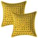 Stylo Culture Indian Decorative Throw Pillow Covers 16x16 Embroidered Mirror Lace Yellow Bohemian 40cm x 40cm Bedroom Cotton Geometric Square Cushion Covers | Set Of 2