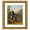 Johann Moritz Rugendas 20x24 Gold Ornate Framed and Double Matted Museum Art Print Titled - Portrait Of George Hellmann Before a Vista In Tacna Peru (1844)